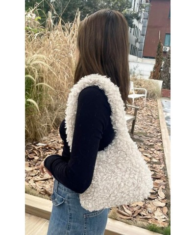 Fuzzy Shoulder Bag for Women Cute Fluffy Hobo Bag Tote Handbag Retro Solid Satchel Purse Large Small Beige $31.24 Totes