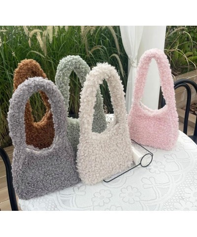 Fuzzy Shoulder Bag for Women Cute Fluffy Hobo Bag Tote Handbag Retro Solid Satchel Purse Large Small Beige $31.24 Totes