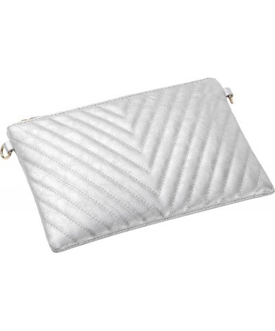 Chevron Embroidered Crossbody Clutch Bag Pouch with Removable Wristlet & Adjustable Shoulder Strap Metallic Silver $9.41 Wris...