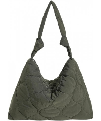 Puffer Tote Bag for Women, Lightweight Quilted Tote Bags Puffy Shoulder bag Padded Fluffy Hobo Handbag With Zipper Deep Green...