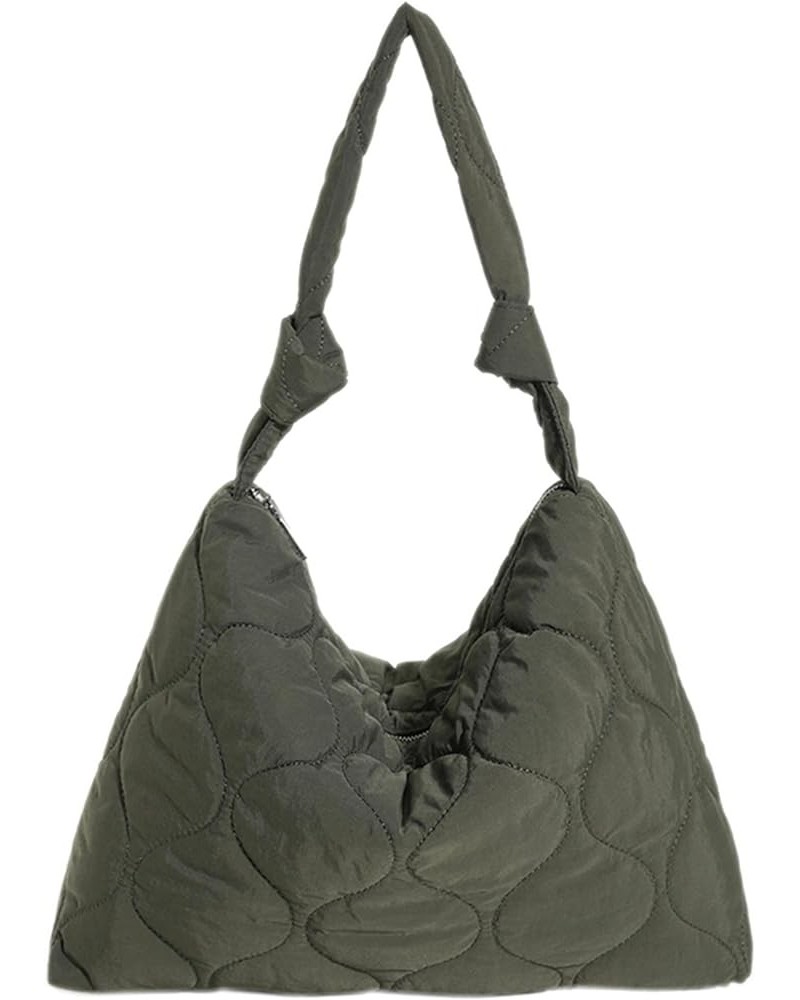 Puffer Tote Bag for Women, Lightweight Quilted Tote Bags Puffy Shoulder bag Padded Fluffy Hobo Handbag With Zipper Deep Green...