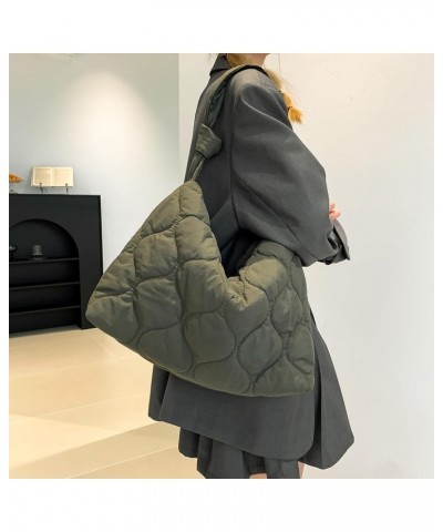 Puffer Tote Bag for Women, Lightweight Quilted Tote Bags Puffy Shoulder bag Padded Fluffy Hobo Handbag With Zipper Deep Green...