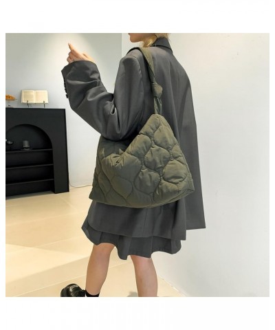 Puffer Tote Bag for Women, Lightweight Quilted Tote Bags Puffy Shoulder bag Padded Fluffy Hobo Handbag With Zipper Deep Green...