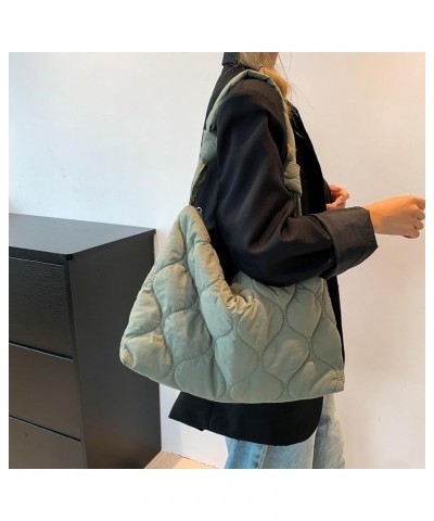 Puffer Tote Bag for Women, Lightweight Quilted Tote Bags Puffy Shoulder bag Padded Fluffy Hobo Handbag With Zipper Deep Green...