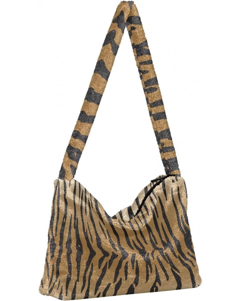 Women Boho Handbag Tiger Print Skin Pattern Underarm Bag Tote Bag Shoulder Bag Crossbody Bag Fluffy Cell Phone Purse Lady Tra...