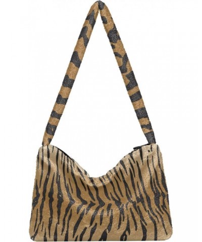 Women Boho Handbag Tiger Print Skin Pattern Underarm Bag Tote Bag Shoulder Bag Crossbody Bag Fluffy Cell Phone Purse Lady Tra...