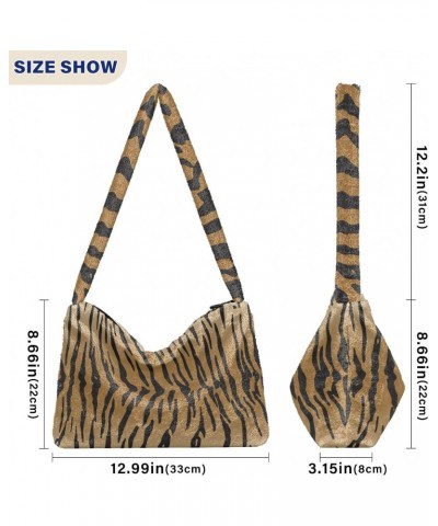 Women Boho Handbag Tiger Print Skin Pattern Underarm Bag Tote Bag Shoulder Bag Crossbody Bag Fluffy Cell Phone Purse Lady Tra...