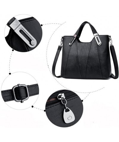 Women Soft Synthetic PU Leather Retro Tote Hobo Clutches Crossbody Top-Handle Shoulder Messenger Handbag Black $25.49 Hobo Bags