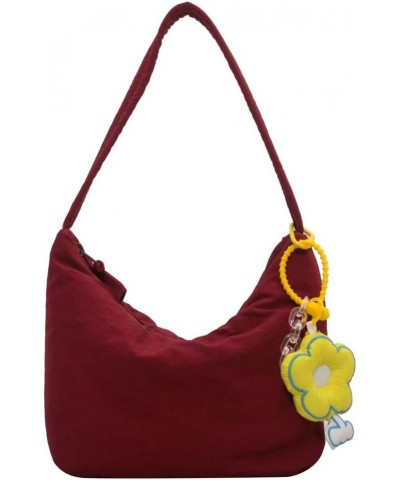 Canvas Hobo Bag for Women Shoulder Bag Small Totes Handbag Top Handle Bag Armpit Bag with Pendant Red $11.18 Totes