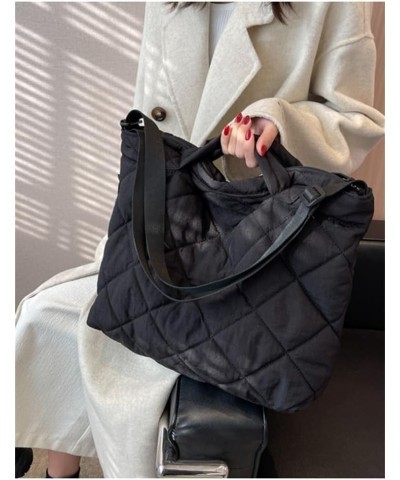 Puffer Tote Bag Women Quilted Shoulder Crossbody Handbag Lattice Nylon Padded Hobo Cotton Puffy Purse Casual Satchel B-black ...