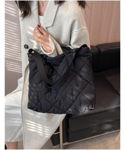 Puffer Tote Bag Women Quilted Shoulder Crossbody Handbag Lattice Nylon Padded Hobo Cotton Puffy Purse Casual Satchel B-black ...