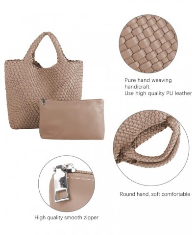 Vegan Leather Hand-Woven Bag Purses and Handbags for Woman Top Handle Satchel Bags Ladies Leather Totes Apricot-2 $19.60 Totes