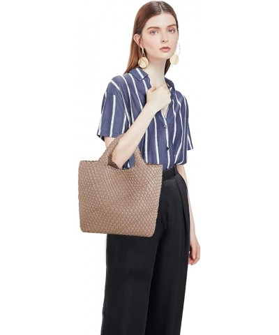 Vegan Leather Hand-Woven Bag Purses and Handbags for Woman Top Handle Satchel Bags Ladies Leather Totes Apricot-2 $19.60 Totes