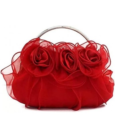 Evening Bag Both Side Sparkly Bag， Flower Lace Evening Bag Lady Handbag, Bridal Bag, Wedding Banquet Bag (Color : Red) Red $3...