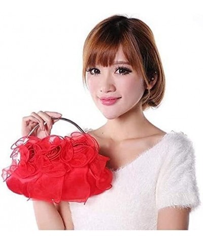 Evening Bag Both Side Sparkly Bag， Flower Lace Evening Bag Lady Handbag, Bridal Bag, Wedding Banquet Bag (Color : Red) Red $3...