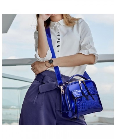 Women Purses and Handbags Patent PU Crocodile Pattern Top Handle Satchel Crossbody Shoulder Bags Purple Blue $37.95 Totes