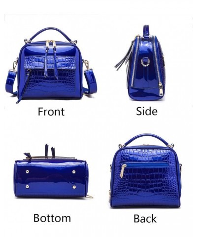 Women Purses and Handbags Patent PU Crocodile Pattern Top Handle Satchel Crossbody Shoulder Bags Purple Blue $37.95 Totes