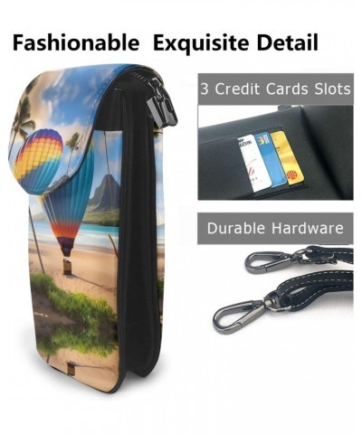 women leather Cell Phone Purse Hawaii Hot Air Balloon pattern Multifunction,Soft, durable,Convenient for daily use and travel...