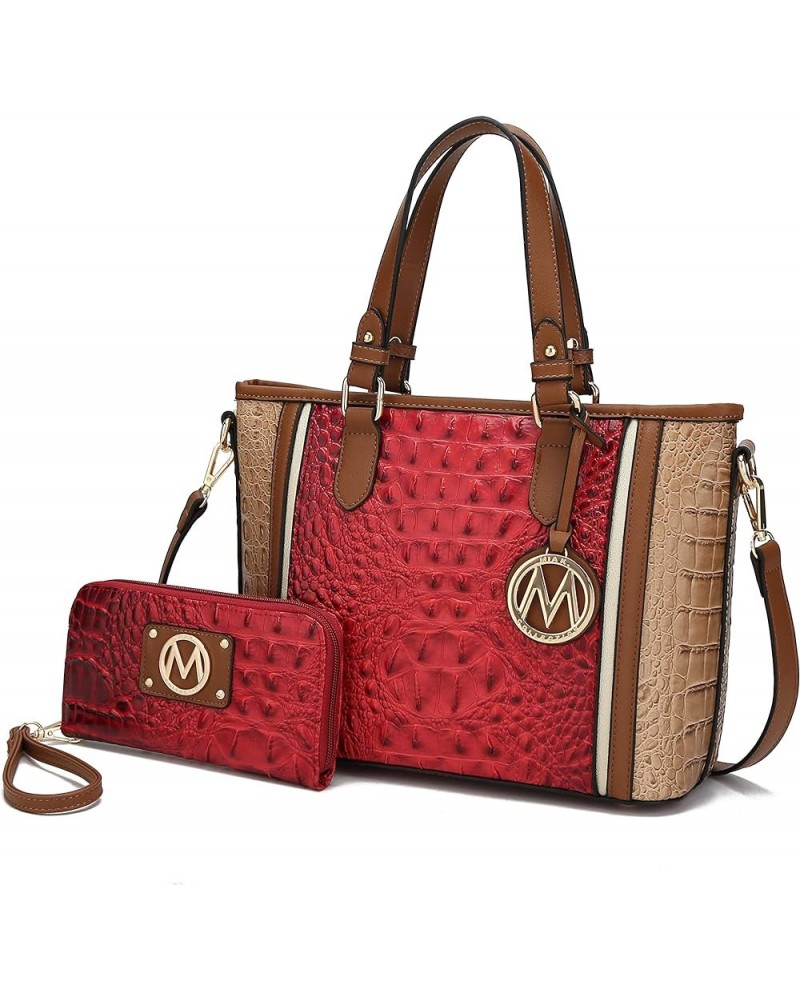 Tote Bag for Women & Wristlet Wallet, Vegan Leather Handbag Top-Handle Satchel Shoulder Purse by Mia k Red Cognac $34.67 Satc...