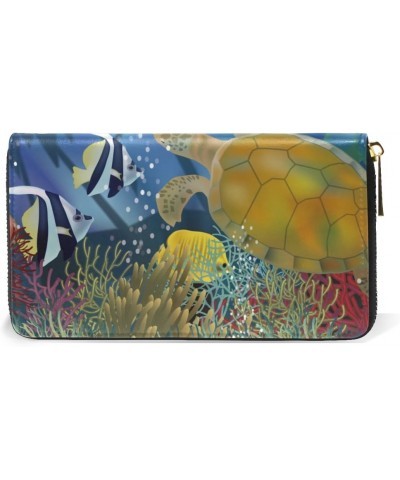 U LIFE Vintage Wild Ocean Sea Aquatic World Animals Tortoise Wallets Purse Cash Card Holder Case Leather $14.69 Wallets