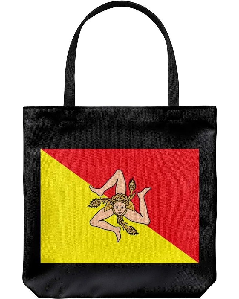 Tote Bag Italy Themed - Sicilian Flag Casual & Big but Stylish Poplin Shoulder Handbag for Work & Travel Black (13x13") $19.8...