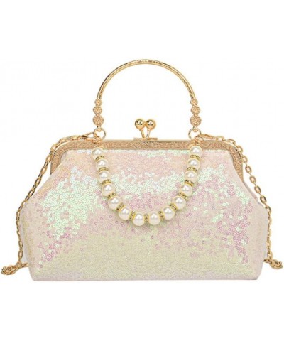 Women Sequins Evening Handbag Glitter Top Handle Purse Chain Cross-body Bag H-white $16.63 Evening Bags