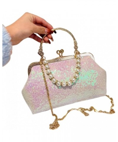 Women Sequins Evening Handbag Glitter Top Handle Purse Chain Cross-body Bag H-white $16.63 Evening Bags