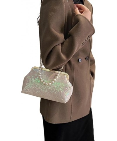 Women Sequins Evening Handbag Glitter Top Handle Purse Chain Cross-body Bag H-white $16.63 Evening Bags