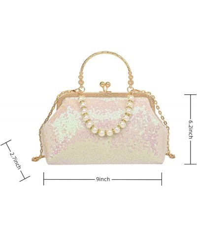 Women Sequins Evening Handbag Glitter Top Handle Purse Chain Cross-body Bag H-white $16.63 Evening Bags