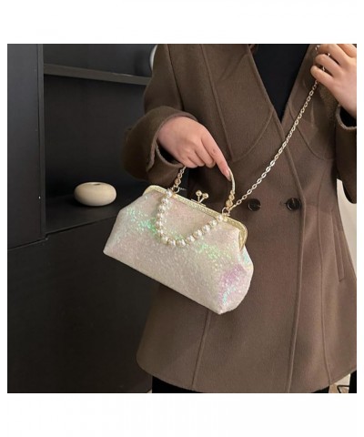 Women Sequins Evening Handbag Glitter Top Handle Purse Chain Cross-body Bag H-white $16.63 Evening Bags