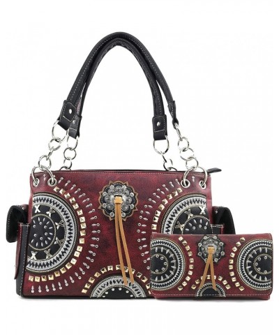 Native American Circle Mountain Gold Studs Embroidered Studded CCW Concealed Carry Shoulder Purse Handbag Red Handbag Wallet ...