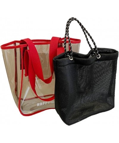 Women's Waterproof PVC Transparent Two Piece Tote Bag,Inner Belt Mesh Bag Ladies Clear Purse Shoulder Bags Red $21.20 Totes