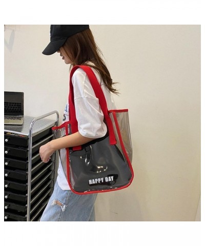 Women's Waterproof PVC Transparent Two Piece Tote Bag,Inner Belt Mesh Bag Ladies Clear Purse Shoulder Bags Red $21.20 Totes