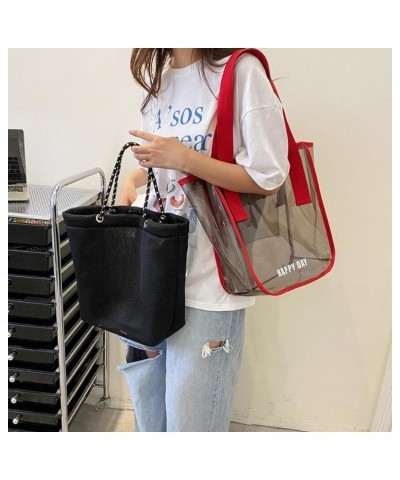 Women's Waterproof PVC Transparent Two Piece Tote Bag,Inner Belt Mesh Bag Ladies Clear Purse Shoulder Bags Red $21.20 Totes