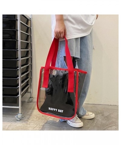 Women's Waterproof PVC Transparent Two Piece Tote Bag,Inner Belt Mesh Bag Ladies Clear Purse Shoulder Bags Red $21.20 Totes