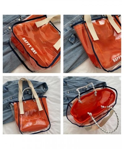 Women's Waterproof PVC Transparent Two Piece Tote Bag,Inner Belt Mesh Bag Ladies Clear Purse Shoulder Bags Red $21.20 Totes