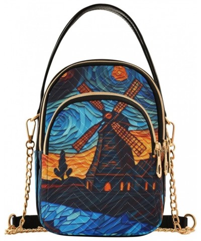 Women's Crossbody Sling Bags Painting Windmill Sunset Print, Fashion Handbags Purse with Chain Strap Top handle for Evening P...