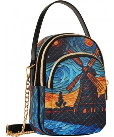 Women's Crossbody Sling Bags Painting Windmill Sunset Print, Fashion Handbags Purse with Chain Strap Top handle for Evening P...