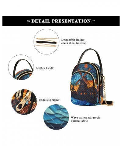 Women's Crossbody Sling Bags Painting Windmill Sunset Print, Fashion Handbags Purse with Chain Strap Top handle for Evening P...