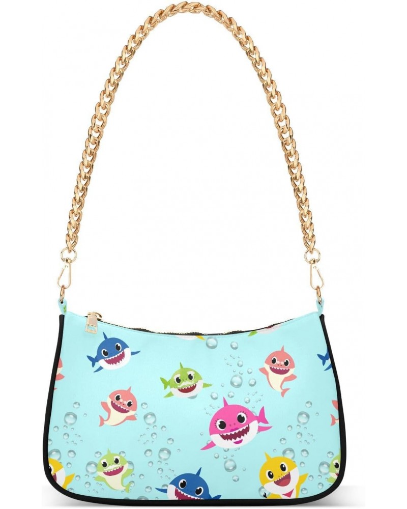 Colorful Cute Sharks Shoulder Bags for Women Crossbody Bags Tote Handbag Stylish Clutch Purse with Chain Strap 7.1x11x2.8 in ...