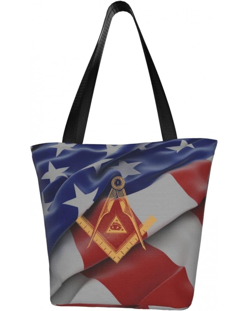 The Masonic Square And Compass Symbol Women'S Casual One Shoulder Carry Shopping Bag Large Capacity Working Storage Handbag $...