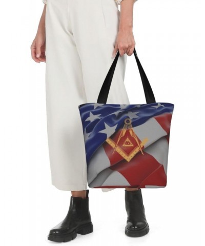 The Masonic Square And Compass Symbol Women'S Casual One Shoulder Carry Shopping Bag Large Capacity Working Storage Handbag $...