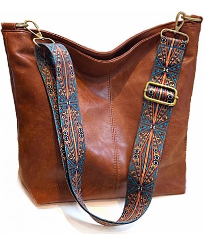 Hobo Bags Vegan Leather Crossbody Bag Guitar Strap Shoulder Purses with Zipper Handbags for Women(Brown) Brown $26.40 Totes