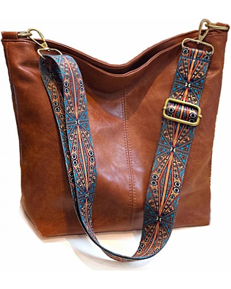 Hobo Bags Vegan Leather Crossbody Bag Guitar Strap Shoulder Purses with Zipper Handbags for Women(Brown) Brown $26.40 Totes