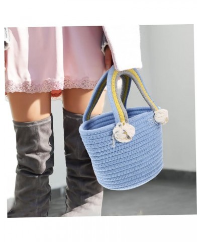 Woven Bag Large Capacity Beach Bag Bohemian Style Beach Tote Cotton Woven Handbag Woven Beach Bag Woven Blue $10.43 Totes