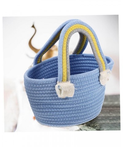 Woven Bag Large Capacity Beach Bag Bohemian Style Beach Tote Cotton Woven Handbag Woven Beach Bag Woven Blue $10.43 Totes