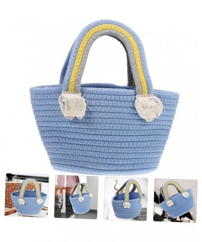 Woven Bag Large Capacity Beach Bag Bohemian Style Beach Tote Cotton Woven Handbag Woven Beach Bag Woven Blue $10.43 Totes