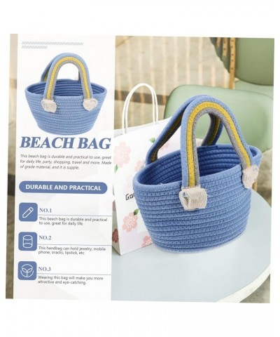 Woven Bag Large Capacity Beach Bag Bohemian Style Beach Tote Cotton Woven Handbag Woven Beach Bag Woven Blue $10.43 Totes