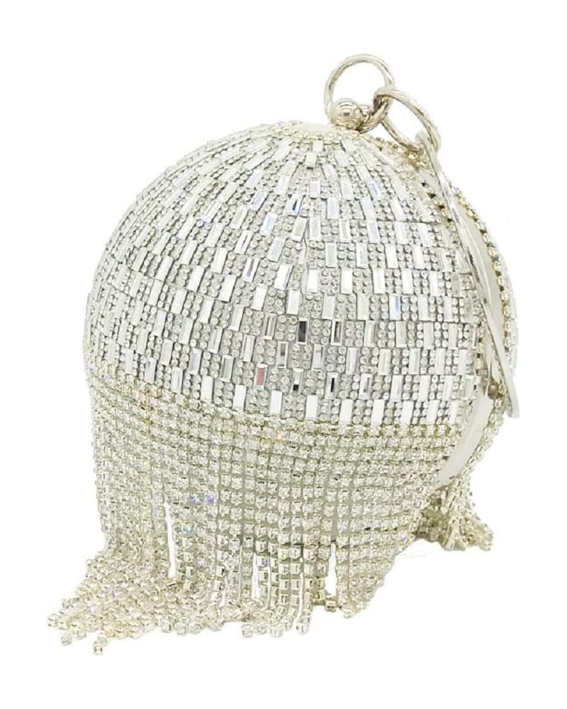 Dazzling Crystal Tassel Women Evening Bag Round Wedding Cocktail Wristlets Handbag Purse $24.93 Evening Bags