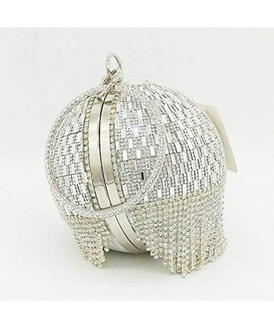 Dazzling Crystal Tassel Women Evening Bag Round Wedding Cocktail Wristlets Handbag Purse $24.93 Evening Bags